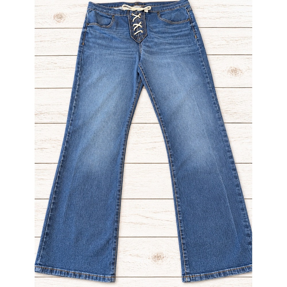 No Boundaries Jeans Lace Up Front Flare Leg Denim Y2K Boho Blue XXL (19)
